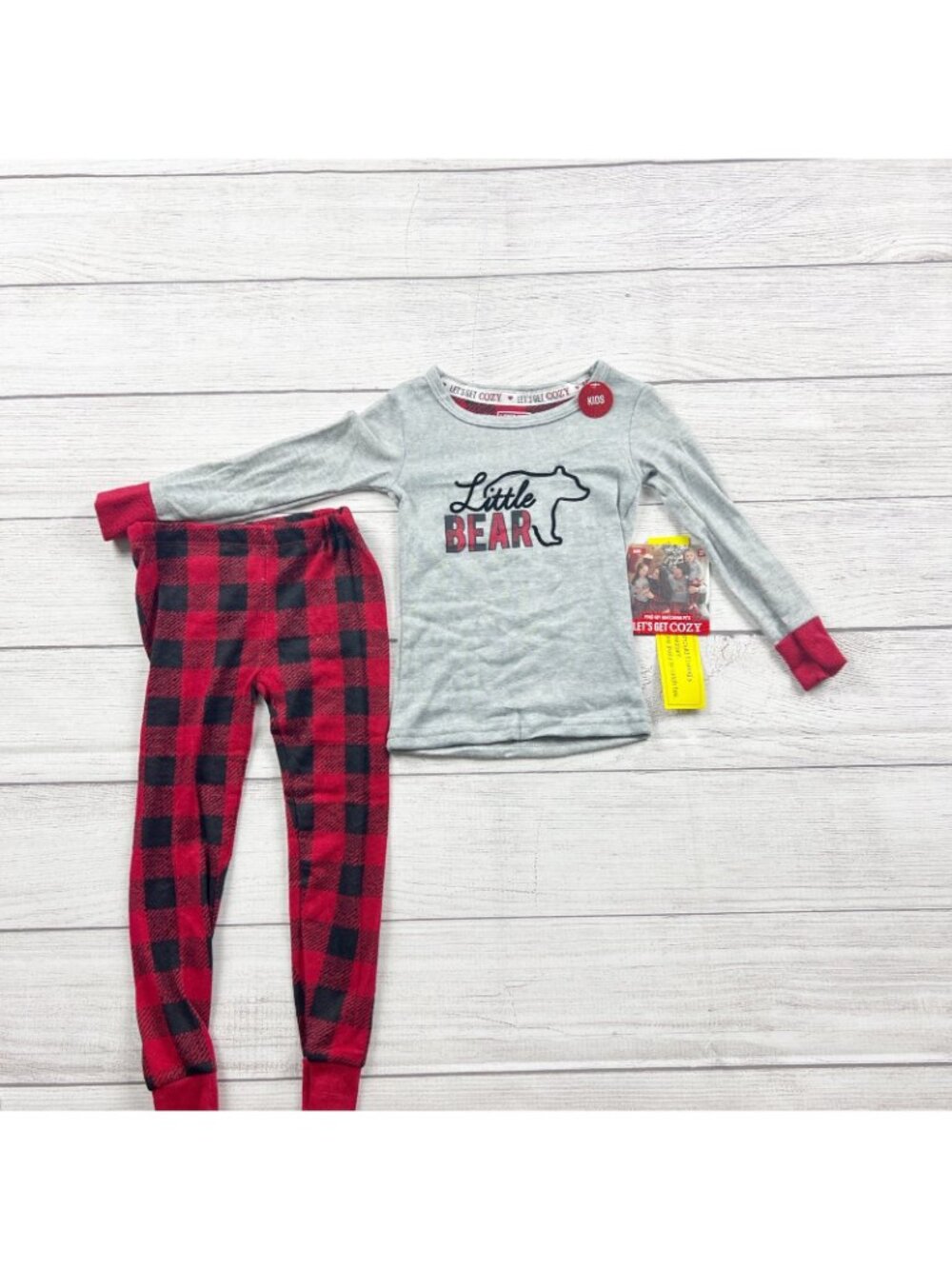 Lets Get Cozy Kids Little Bear Pajama Set Red Buffalo Plaid Sleepwear NWT 2T - Picture 3 of 4